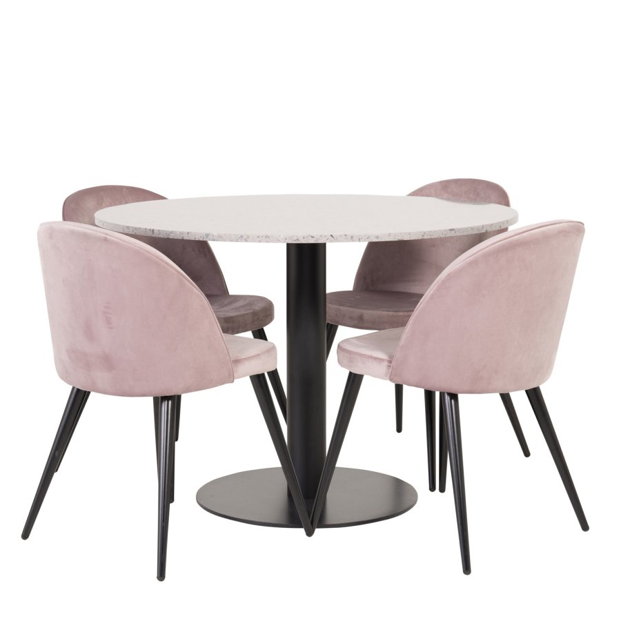 VENTURE DESIGN Spisestol i flyel - stvete rosa velur og metall