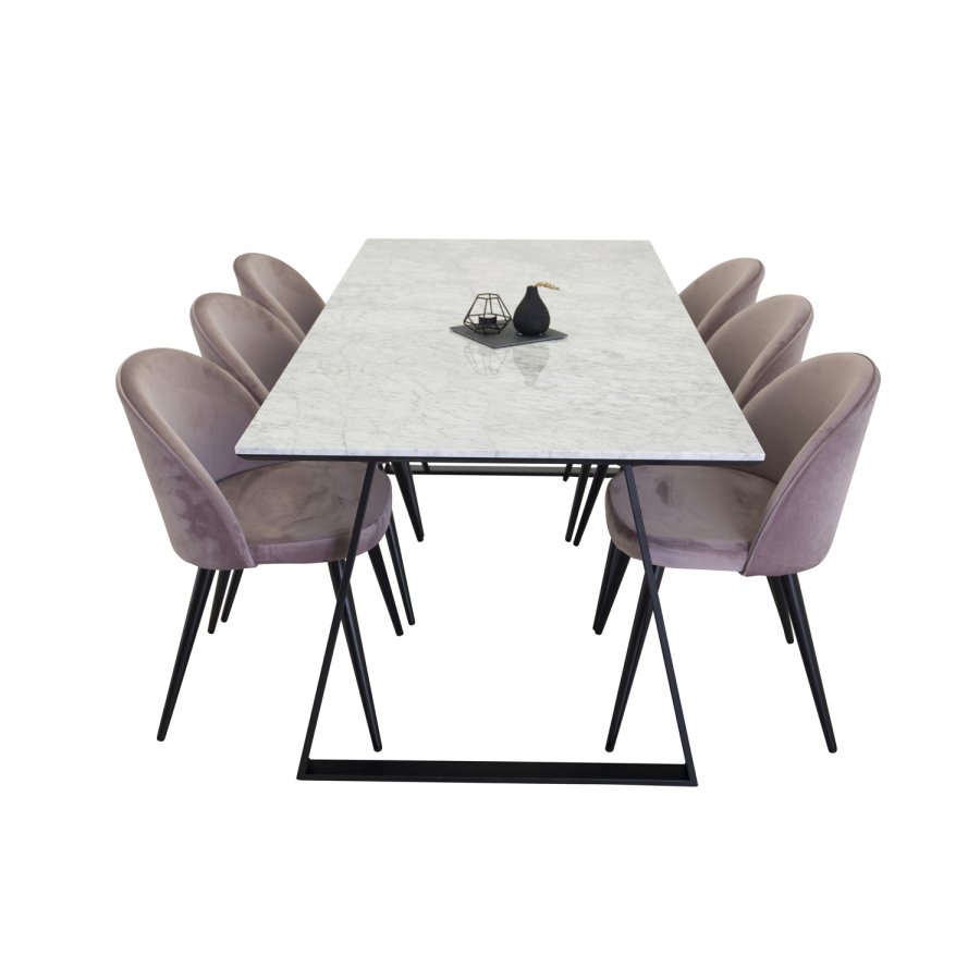 VENTURE DESIGN Spisestol i flyel - stvete rosa velur og metall