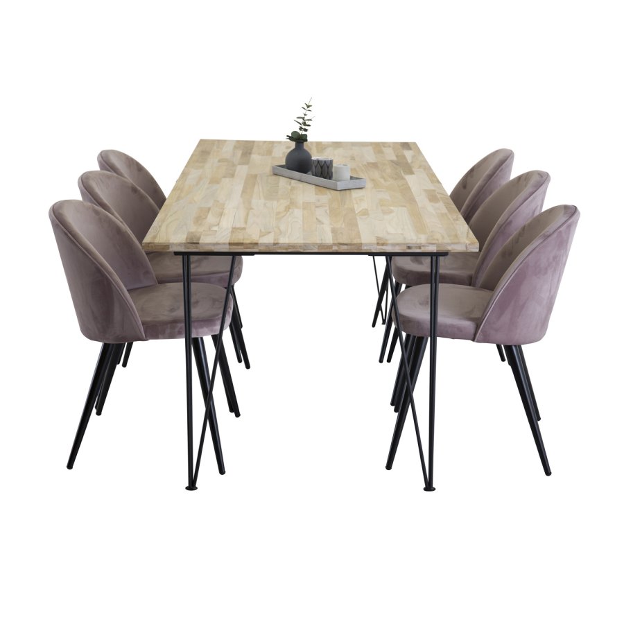 VENTURE DESIGN Spisestol i flyel - stvete rosa velur og metall