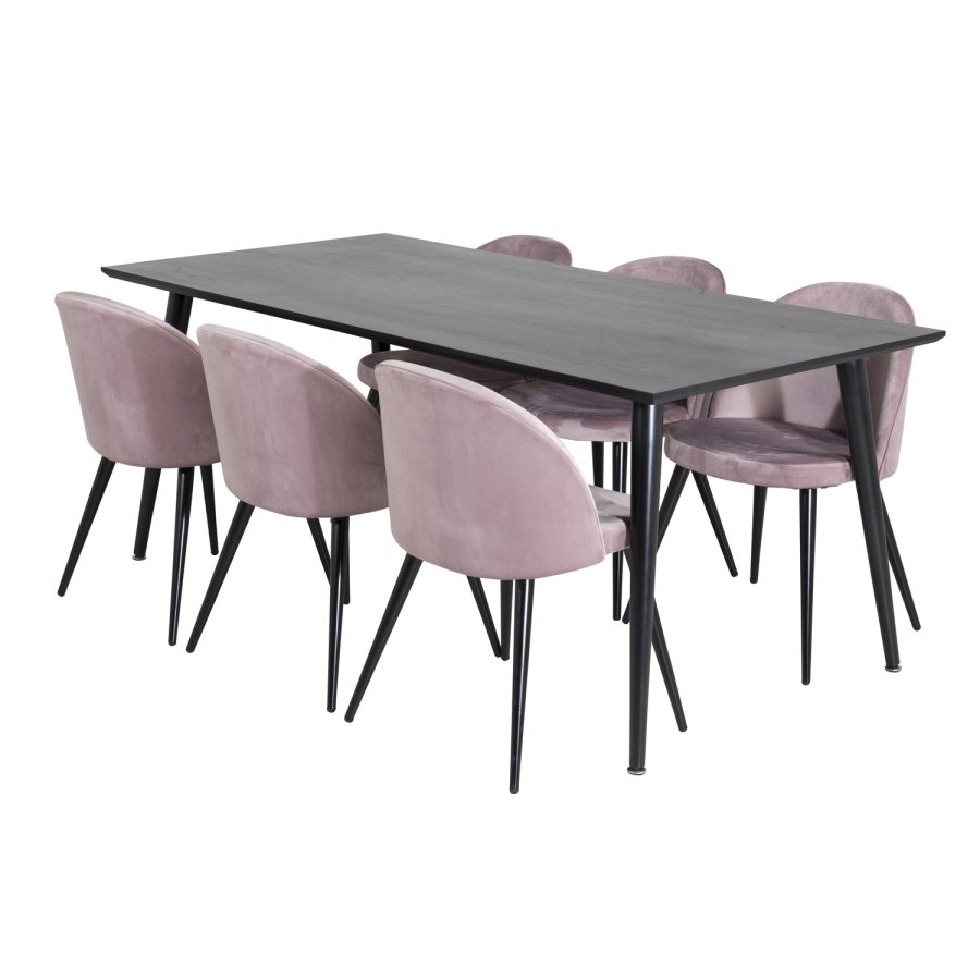 VENTURE DESIGN Spisestol i flyel - stvete rosa velur og metall