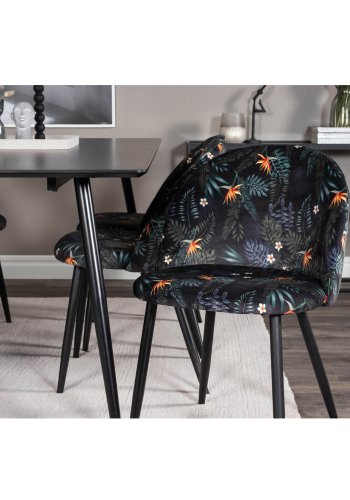 VENTURE DESIGN Spisebordstol i flyel - flerfarget floral polyester og svart metall