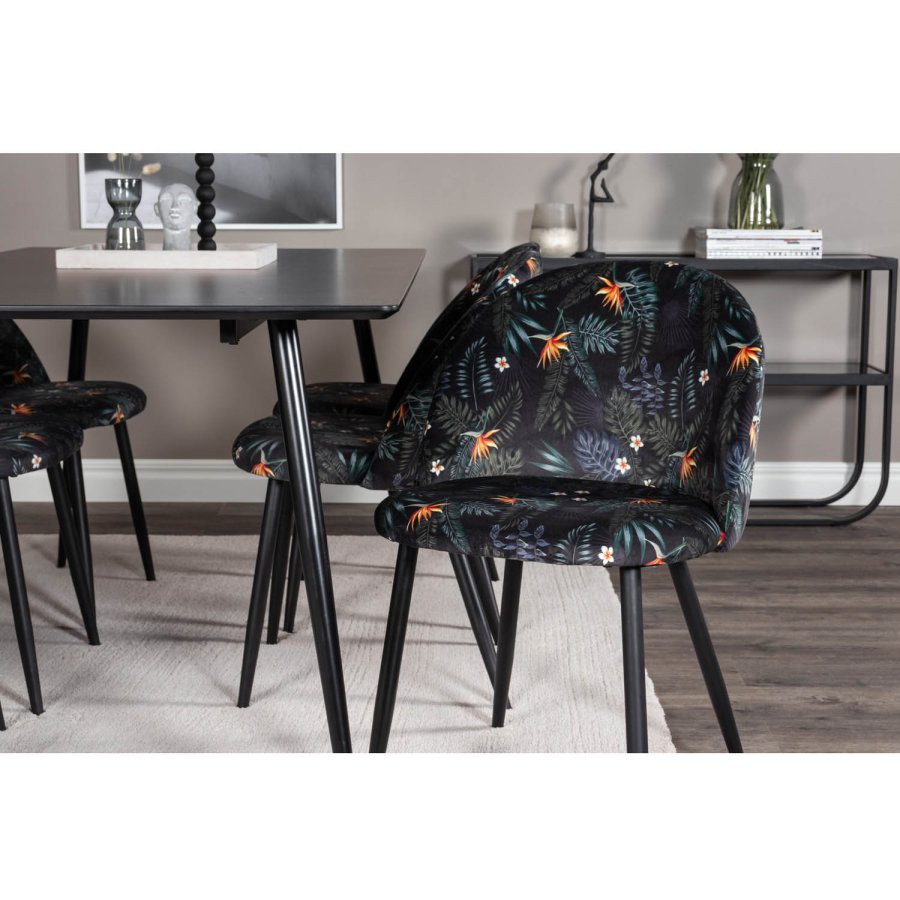 VENTURE DESIGN Spisebordstol i flyel - flerfarget floral polyester og svart metall