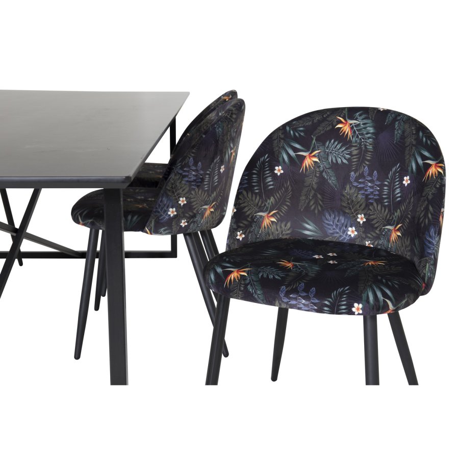 VENTURE DESIGN Spisebordstol i flyel - flerfarget floral polyester og svart metall