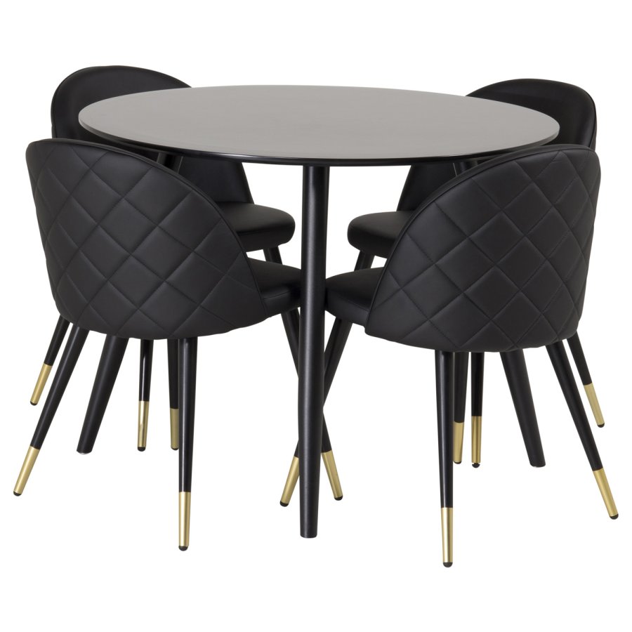 VENTURE DESIGN Spisebordstol i flyel, med armlener - sort PU og sort metall