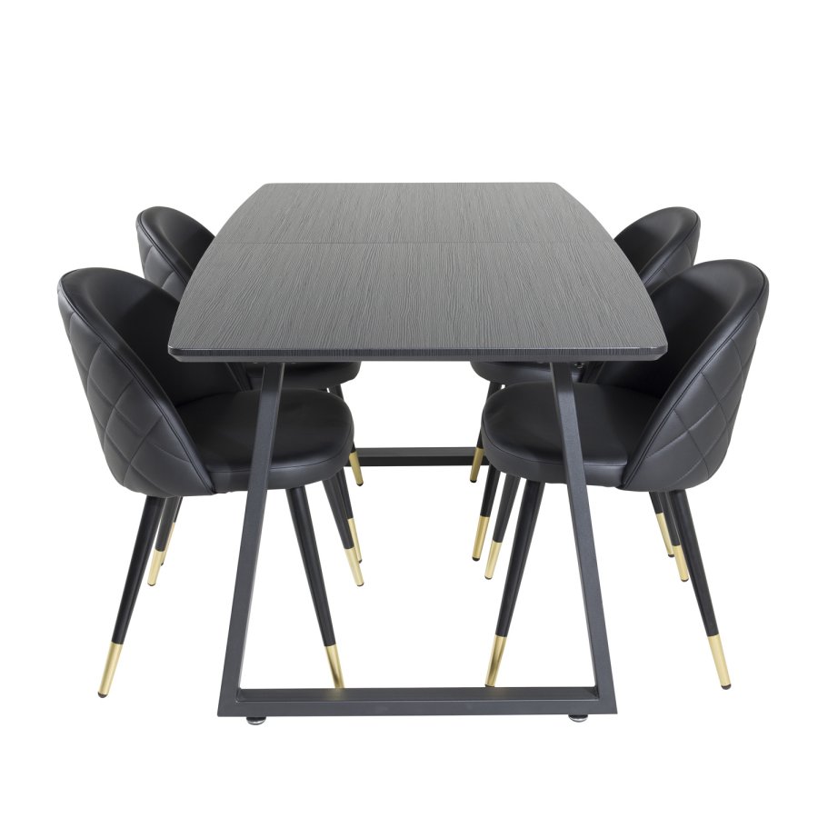 VENTURE DESIGN Spisebordstol i flyel, med armlener - sort PU og sort metall