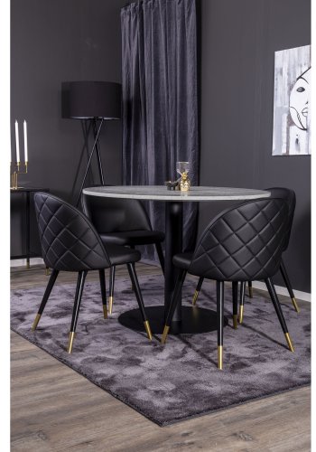 VENTURE DESIGN Spisebordstol i flyel, med armlener - sort PU og sort metall