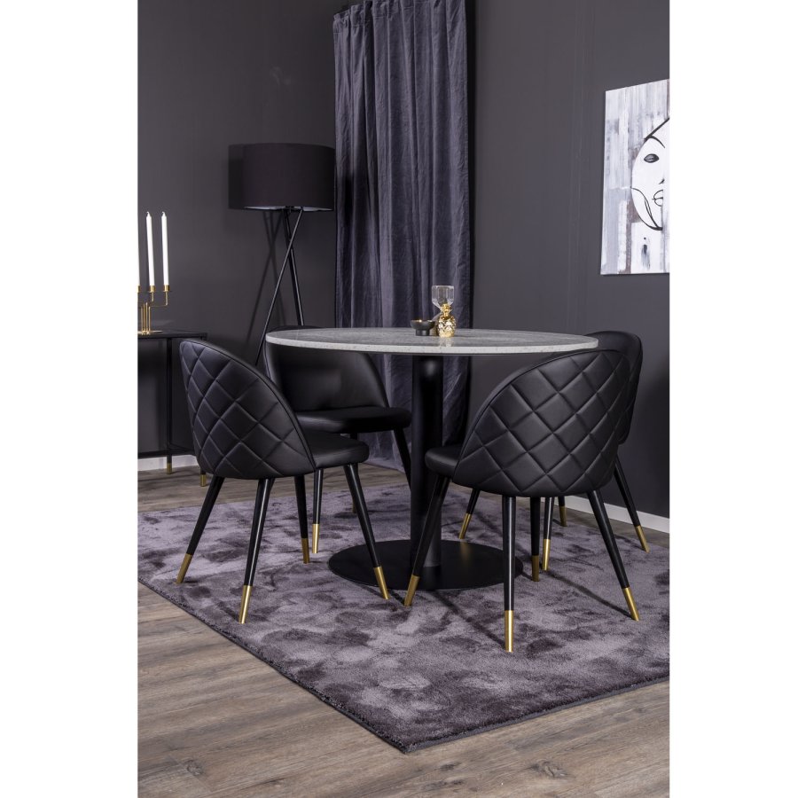 VENTURE DESIGN Spisebordstol i flyel, med armlener - sort PU og sort metall