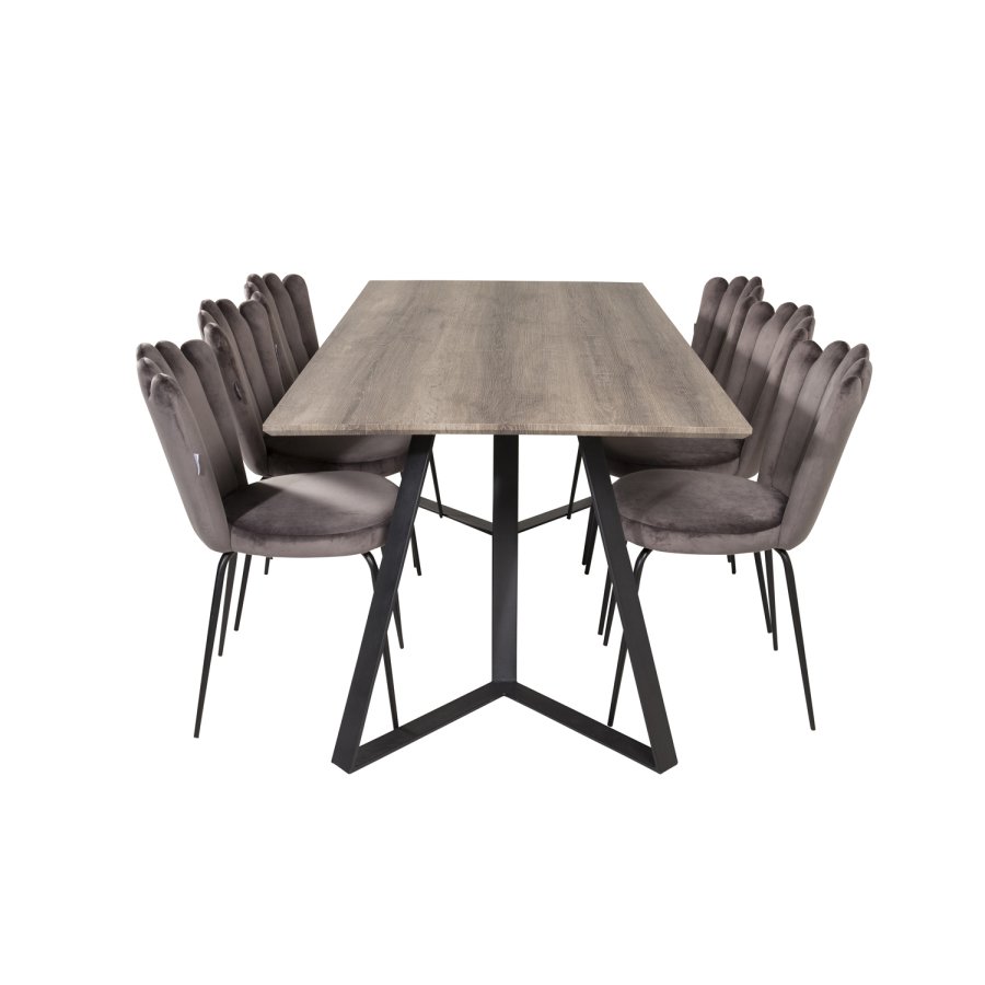 VENTURE DESIGN Marina spisebord - gr papir MDF og sort metal (180x90)