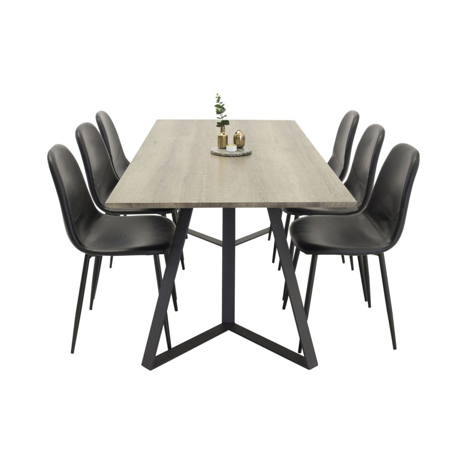 VENTURE DESIGN Marina spisebord - gr papir MDF og sort metal (180x90)