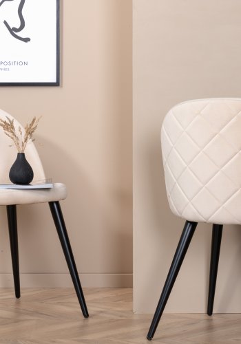 VENTURE DESIGN Velvet Stitches spisestuestol - beige flyel/polyester lin og svart stl
