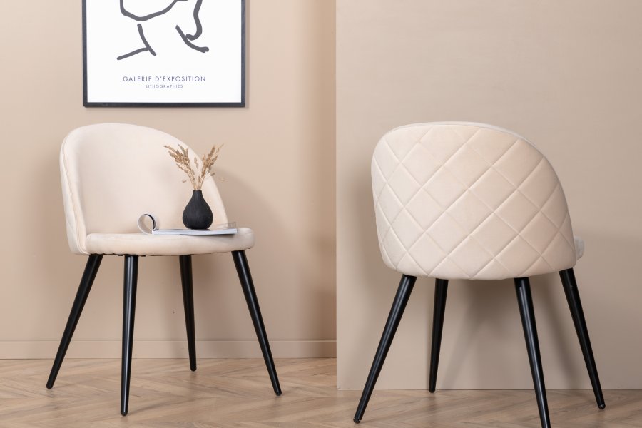 VENTURE DESIGN Velvet Stitches spisestuestol - beige flyel/polyester lin og svart stl