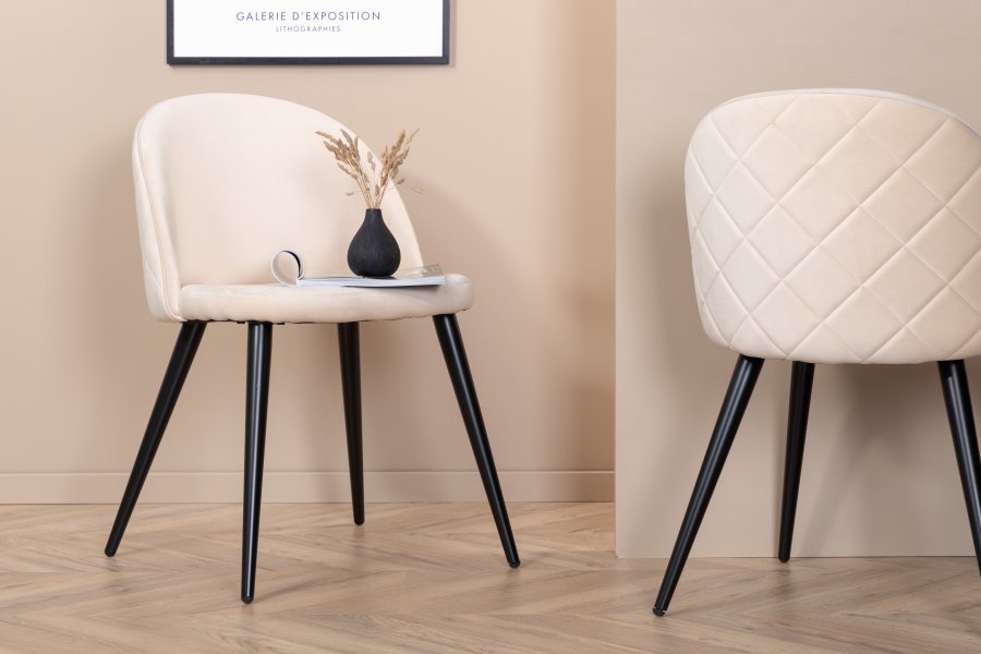 VENTURE DESIGN Velvet Stitches spisestuestol - beige flyel/polyester lin og svart stl