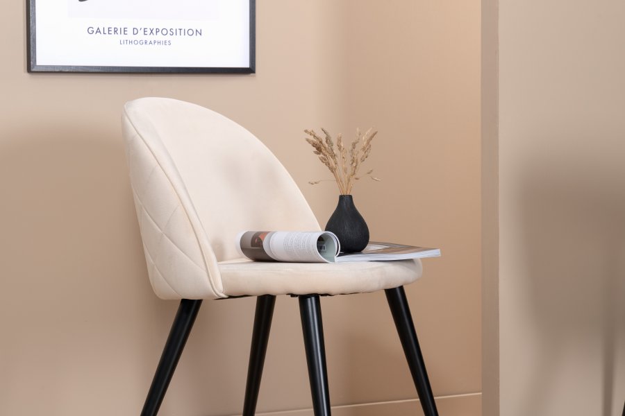 VENTURE DESIGN Velvet Stitches spisestuestol - beige flyel/polyester lin og svart stl