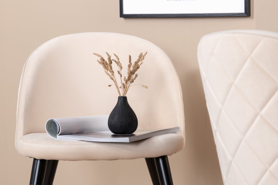 VENTURE DESIGN Velvet Stitches spisestuestol - beige flyel/polyester lin og svart stl