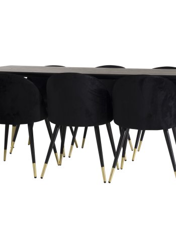 VENTURE DESIGN Spisebordstol i flyel, med armlener - sort velour og sort metall