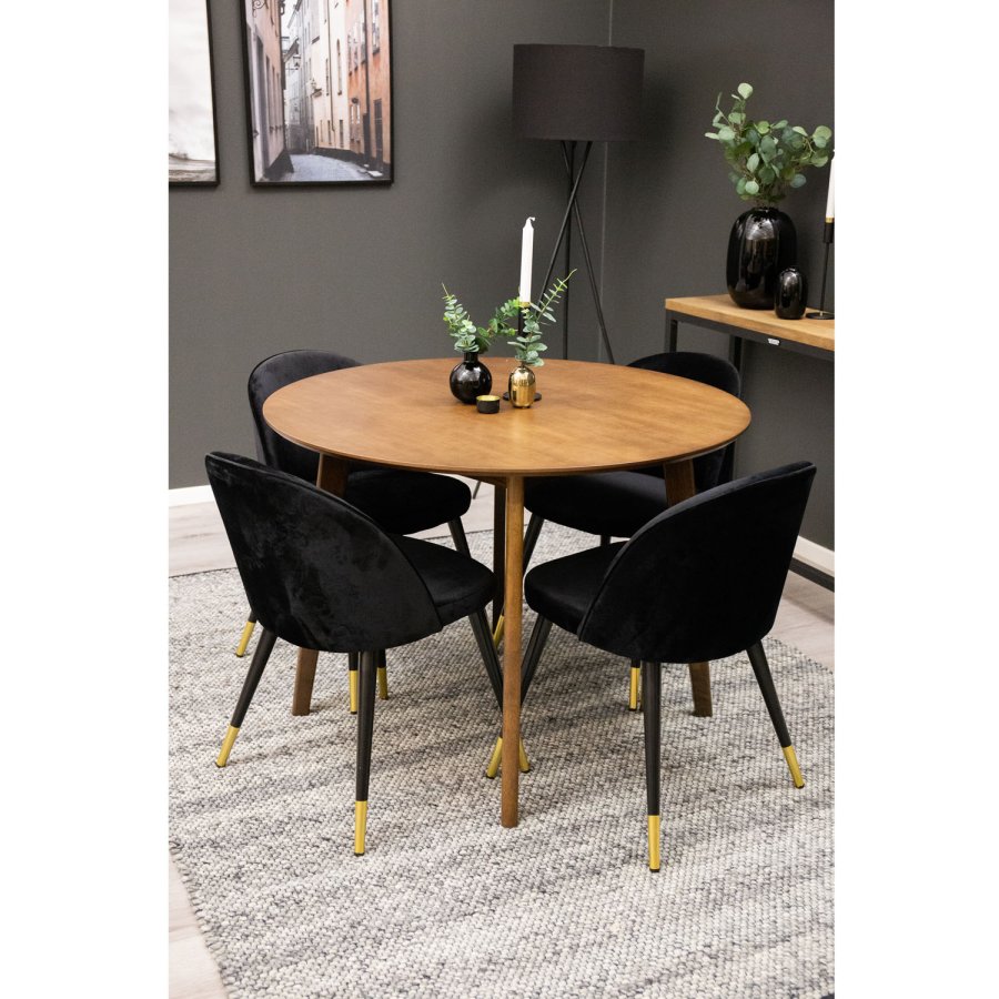 VENTURE DESIGN Spisebordstol i flyel, med armlener - sort velour og sort metall