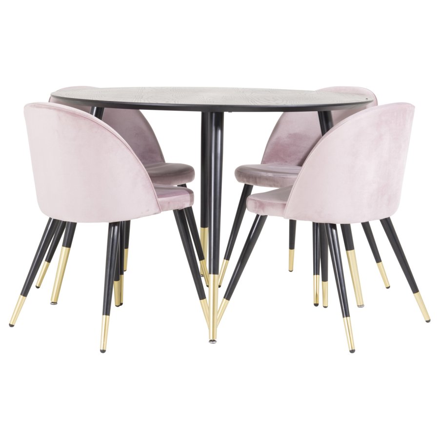 VENTURE DESIGN Spisebordstol i flyel, med armlener - gammelrosa velur og metall