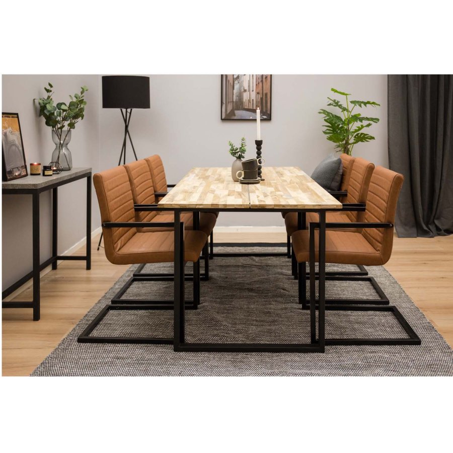 VENTURE DESIGN Art spisebordsstol, med armlener - brun PU og sort metall