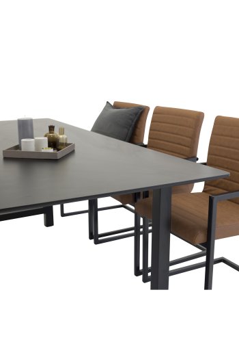 VENTURE DESIGN Art spisebordsstol, med armlener - brun PU og sort metall