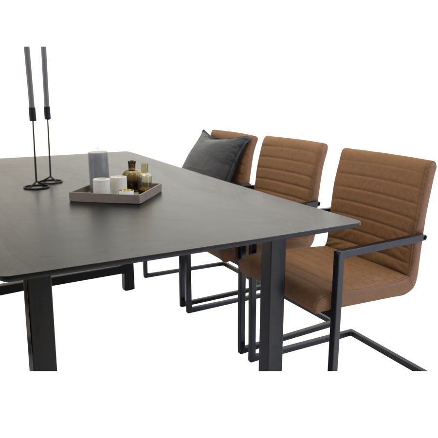 VENTURE DESIGN Art spisebordsstol, med armlener - brun PU og sort metall