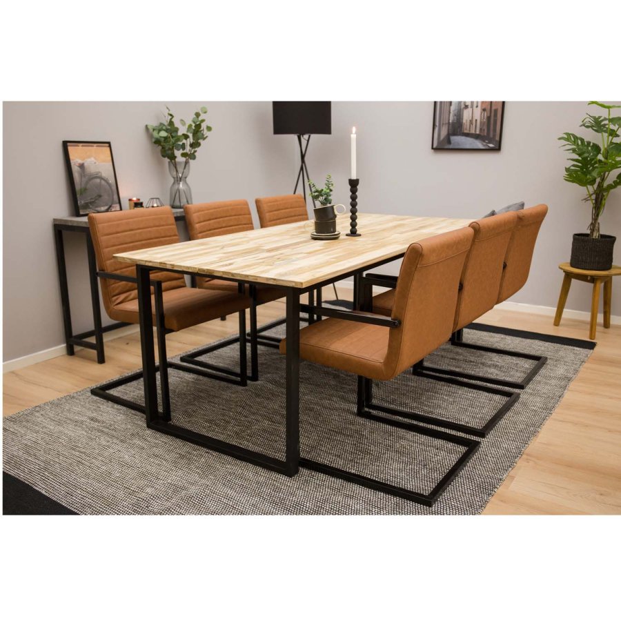 VENTURE DESIGN Art spisebordsstol, med armlener - brun PU og sort metall