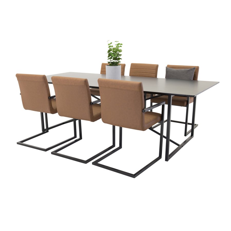 VENTURE DESIGN Art spisebordsstol, med armlener - brun PU og sort metall