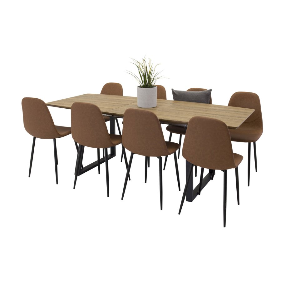 VENTURE DESIGN Inca Matbord, med Utdragsfunktion - Papper MDF och Svart Metall (160 x 85 cm)