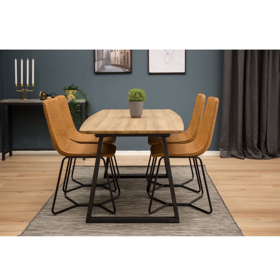 VENTURE DESIGN Inca Matbord, med Utdragsfunktion - Papper MDF och Svart Metall (160 x 85 cm)