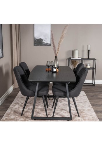 VENTURE DESIGN Inca spisebord, m. butterflybordplade - sort MDF og sort metal (160x85)