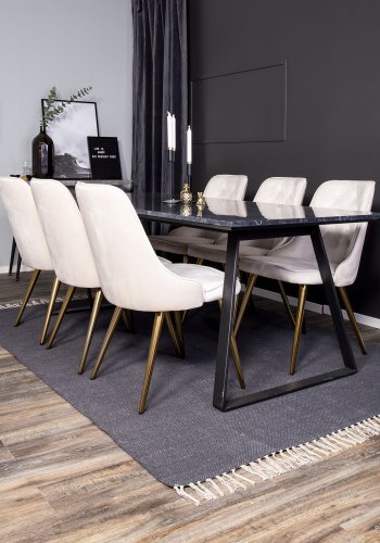 VENTURE DESIGN Velvet Deluxe spisebordsstol, med armlener - beige velour og messingmetall