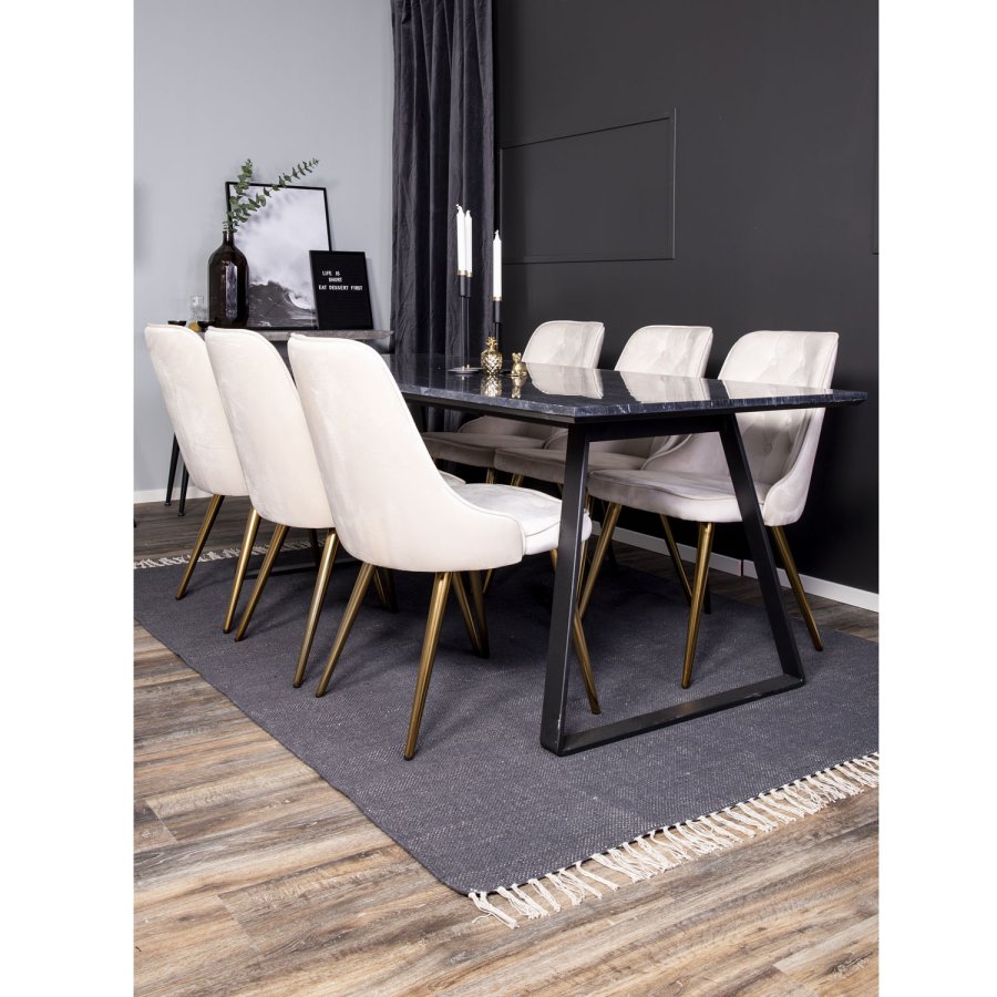 VENTURE DESIGN Velvet Deluxe spisebordsstol, med armlener - beige velour og messingmetall