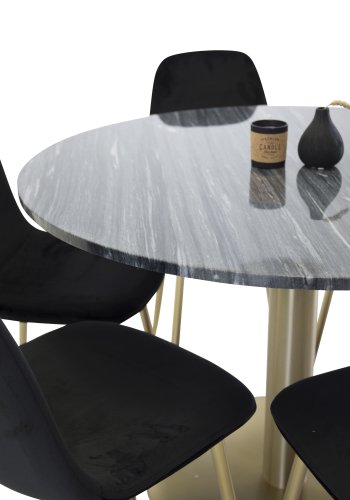 VENTURE DESIGN Estelle Esstisch &ndash; schwarzer Marmor und Messingmetall (�106)