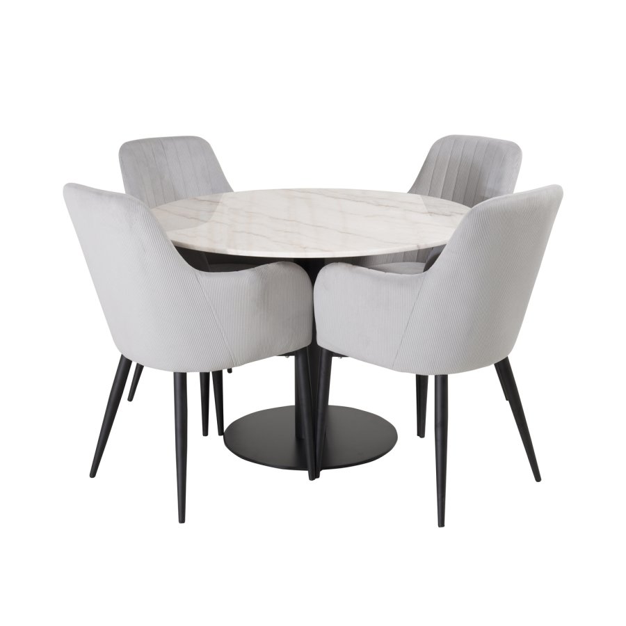 VENTURE DESIGN Estelle Esstisch &ndash; wei&szlig;er Marmor und schwarzes Metall (�106)