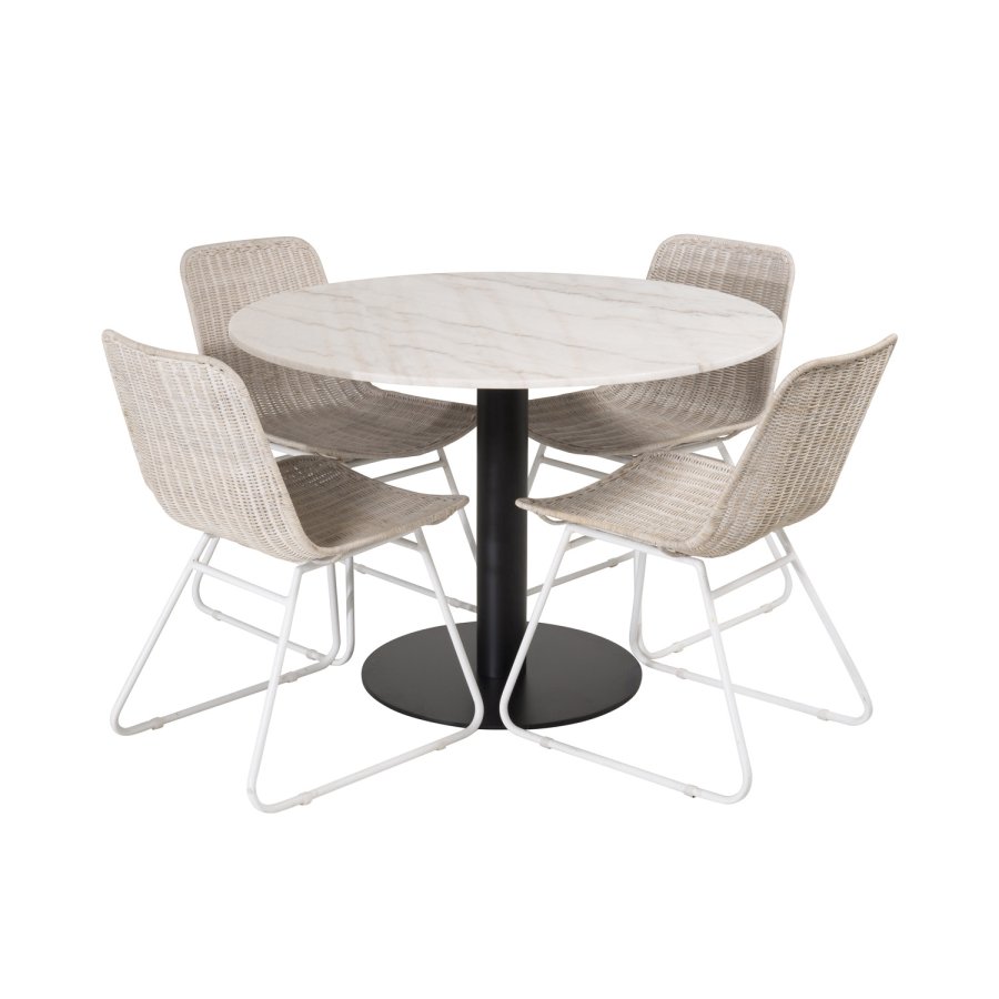 VENTURE DESIGN Estelle Esstisch &ndash; wei&szlig;er Marmor und schwarzes Metall (�106)