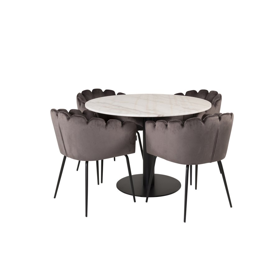 VENTURE DESIGN Estelle Esstisch &ndash; wei&szlig;er Marmor und schwarzes Metall (�106)