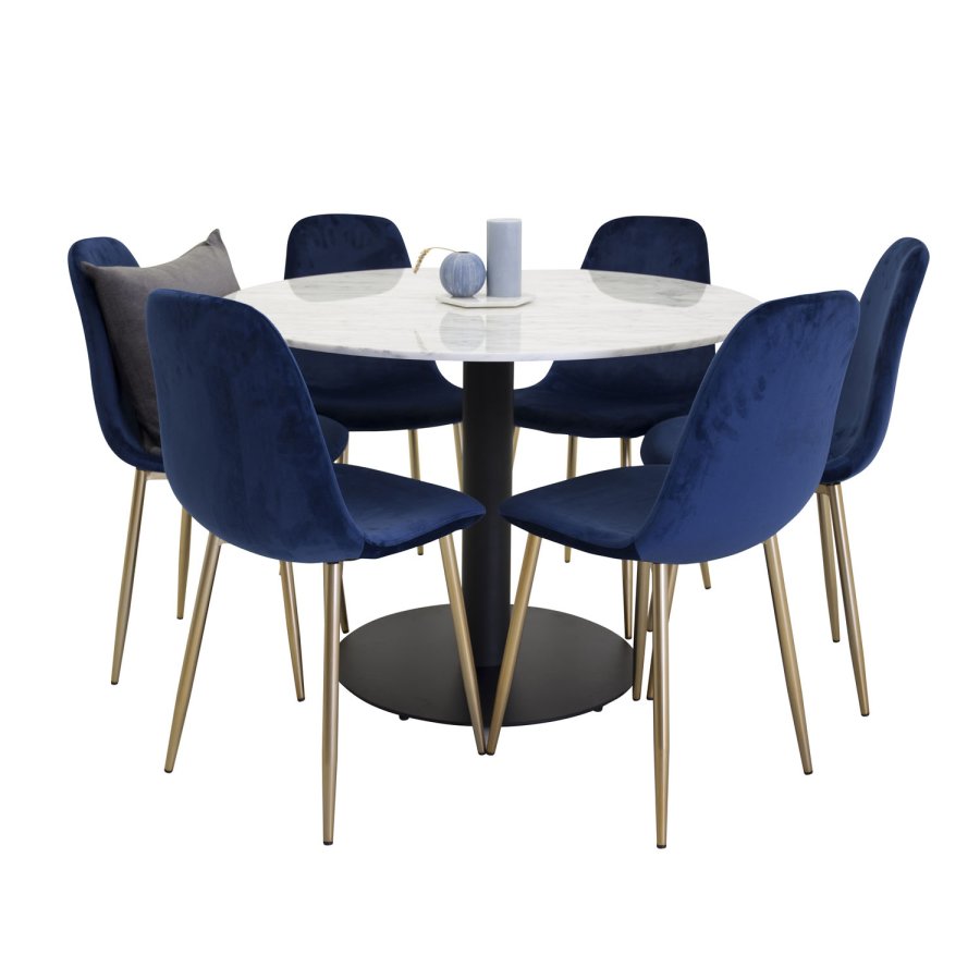 VENTURE DESIGN Estelle Esstisch &ndash; wei&szlig;er Marmor und schwarzes Metall (�106)