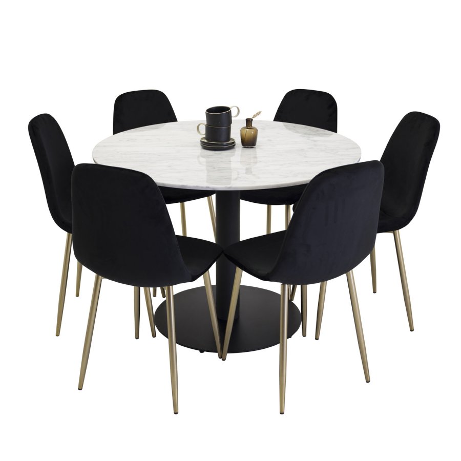 VENTURE DESIGN Estelle Esstisch &ndash; wei&szlig;er Marmor und schwarzes Metall (�106)