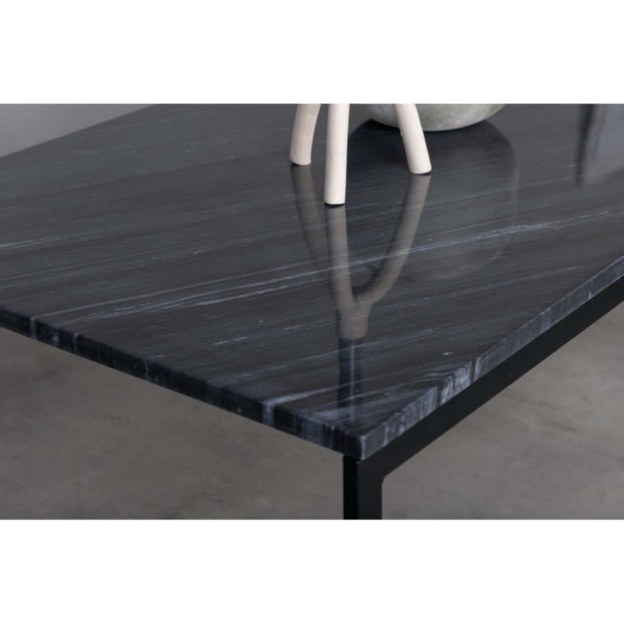 VENTURE DESIGN Estelle Couchtisch, rechteckig &ndash; schwarzer Marmor und schwarzes Metall (120x60)