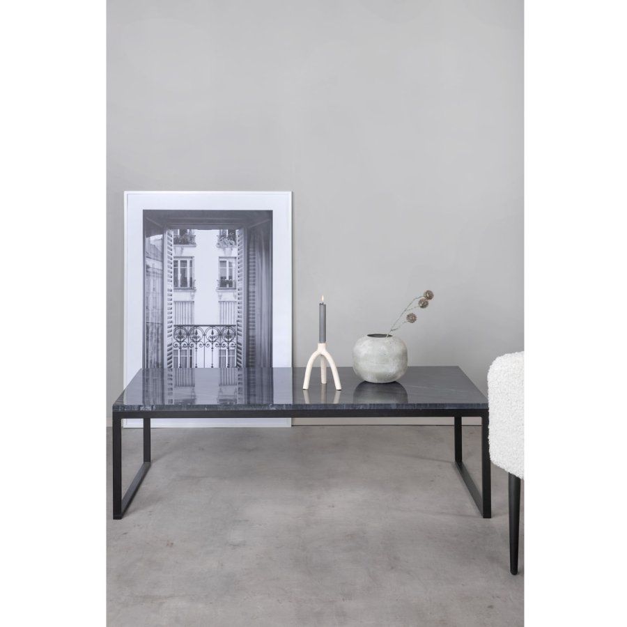 VENTURE DESIGN Estelle Couchtisch, rechteckig &ndash; schwarzer Marmor und schwarzes Metall (120x60)