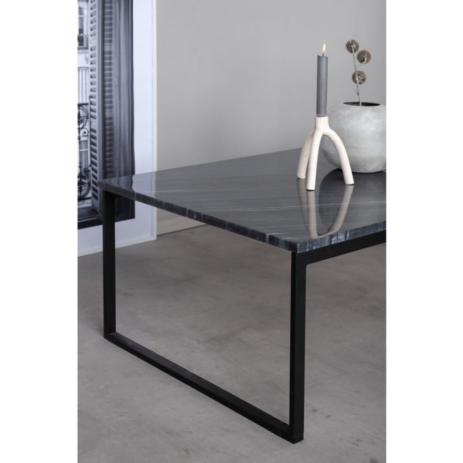 VENTURE DESIGN Estelle Couchtisch, rechteckig &ndash; schwarzer Marmor und schwarzes Metall (120x60)