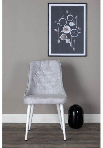 VENTURE DESIGN Velvet Deluxe spisestuestol - lys gr polyester og hvitt metall