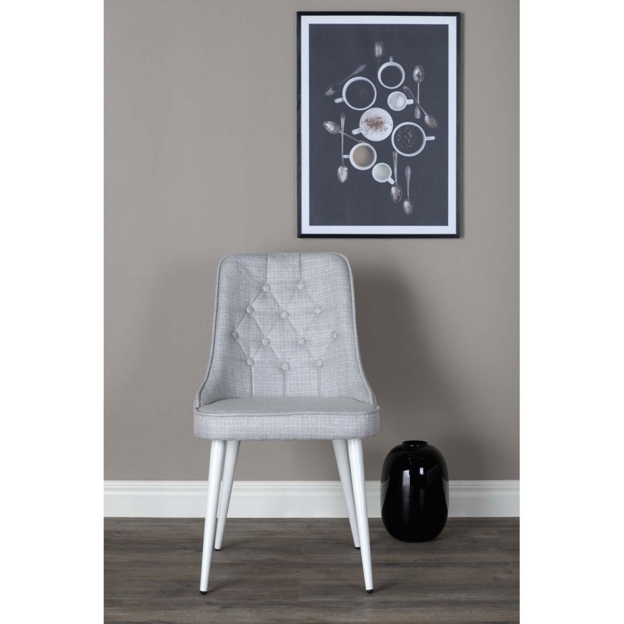 VENTURE DESIGN Velvet Deluxe spisestuestol - lys gr polyester og hvitt metall