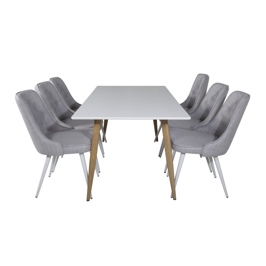 VENTURE DESIGN Velvet Deluxe spisestuestol - lys gr polyester og hvitt metall