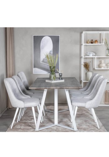 VENTURE DESIGN Velvet Deluxe spisestuestol - lys gr polyester og hvitt metall