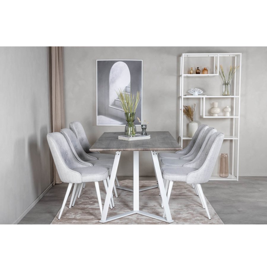 VENTURE DESIGN Velvet Deluxe spisestuestol - lys gr polyester og hvitt metall