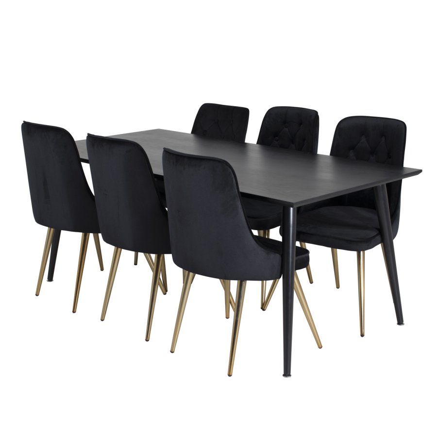 VENTURE DESIGN Velvet Deluxe spisebordsstol, med armlener - sort velour og metall