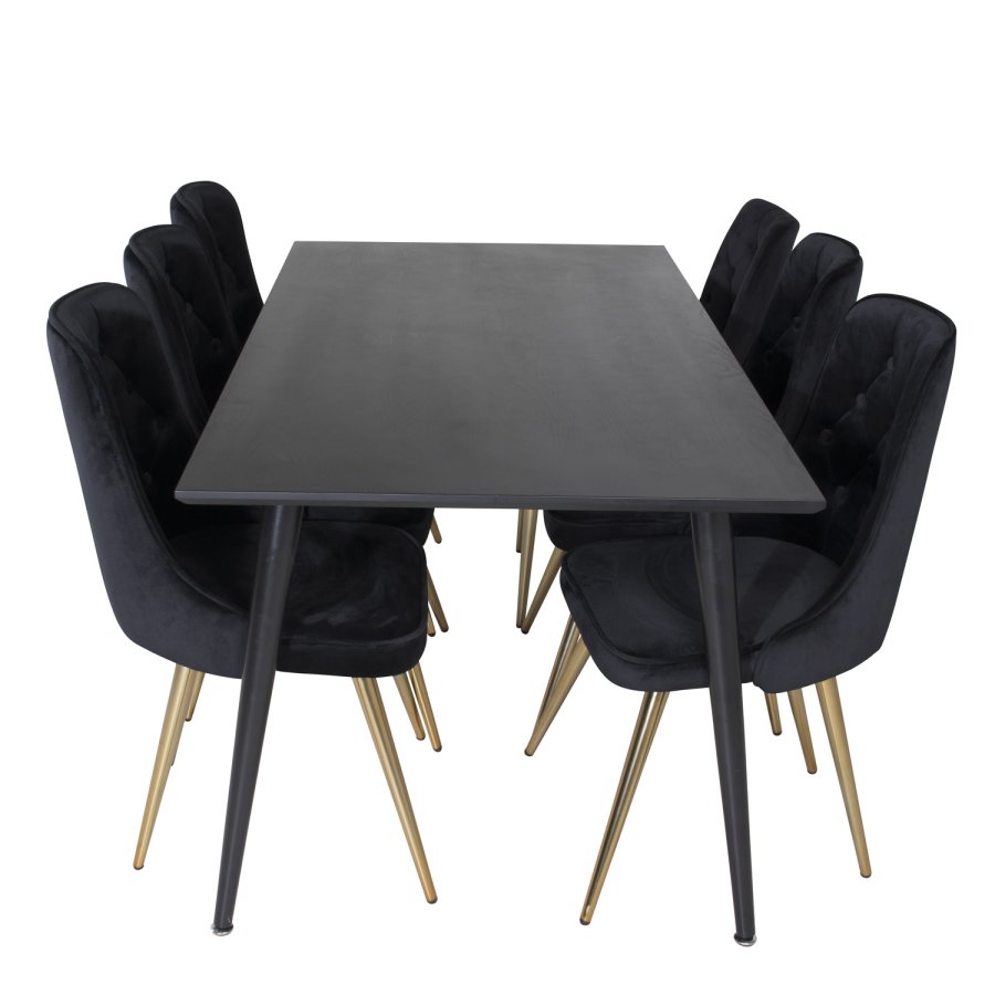 VENTURE DESIGN Velvet Deluxe spisebordsstol, med armlener - sort velour og metall