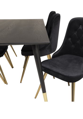 VENTURE DESIGN Velvet Deluxe spisebordsstol, med armlener - sort velour og metall