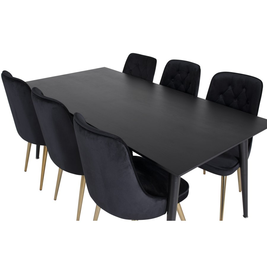 VENTURE DESIGN Velvet Deluxe spisebordsstol, med armlener - sort velour og metall