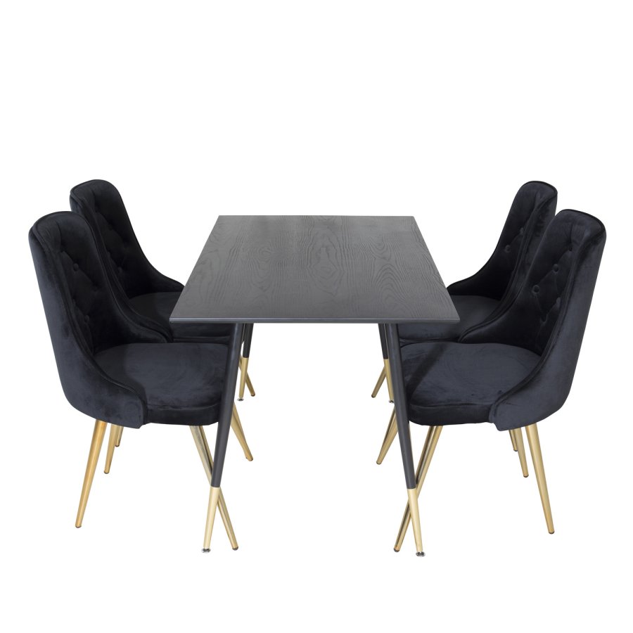 VENTURE DESIGN Velvet Deluxe spisebordsstol, med armlener - sort velour og metall